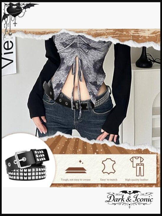 3 Studded Y2K Punk Belts Goth Emo Grommet Metal Pyramid main image 6